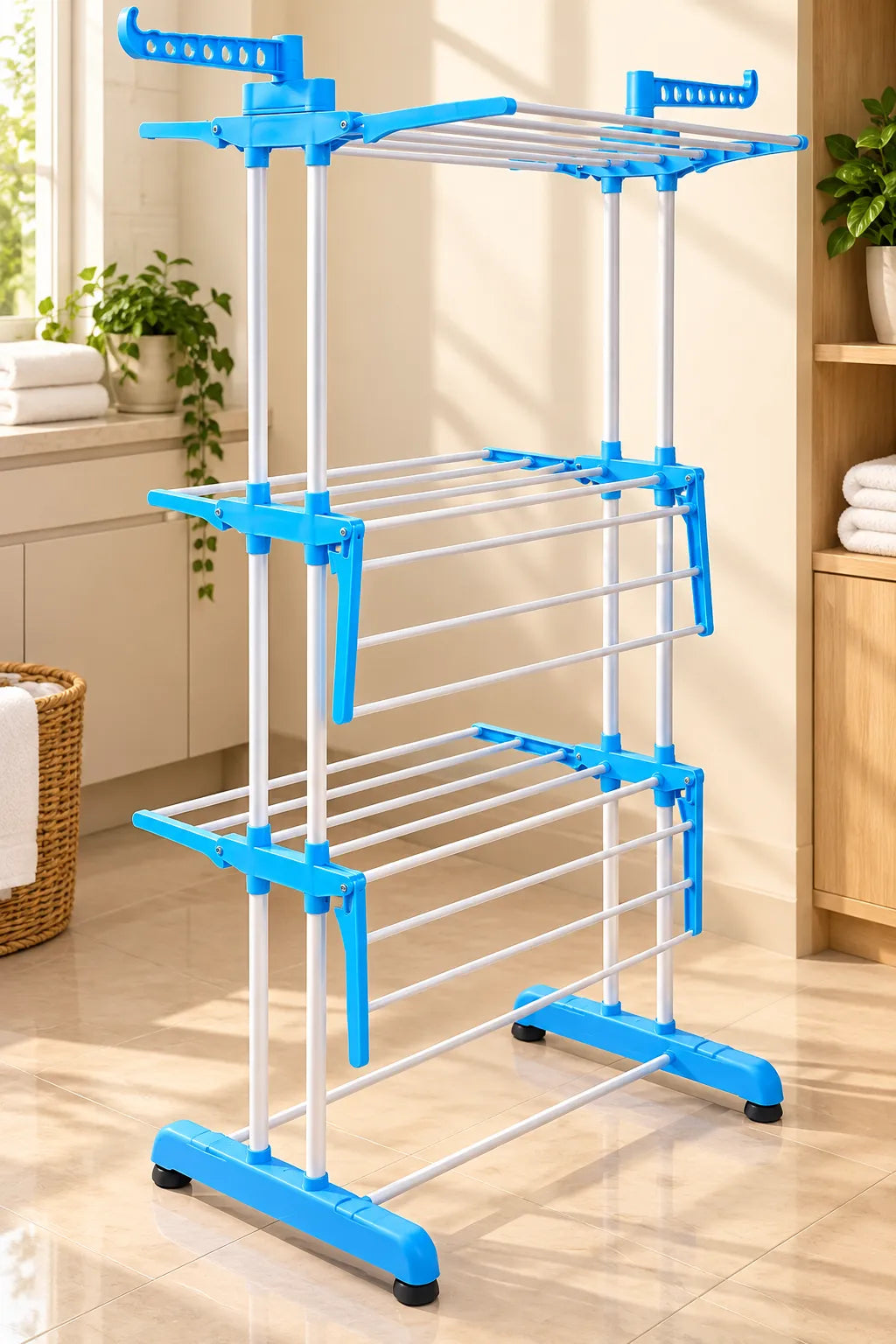 3-Tier Foldable Clothes Drying Rack with Hanger Hooks | HomeVault
