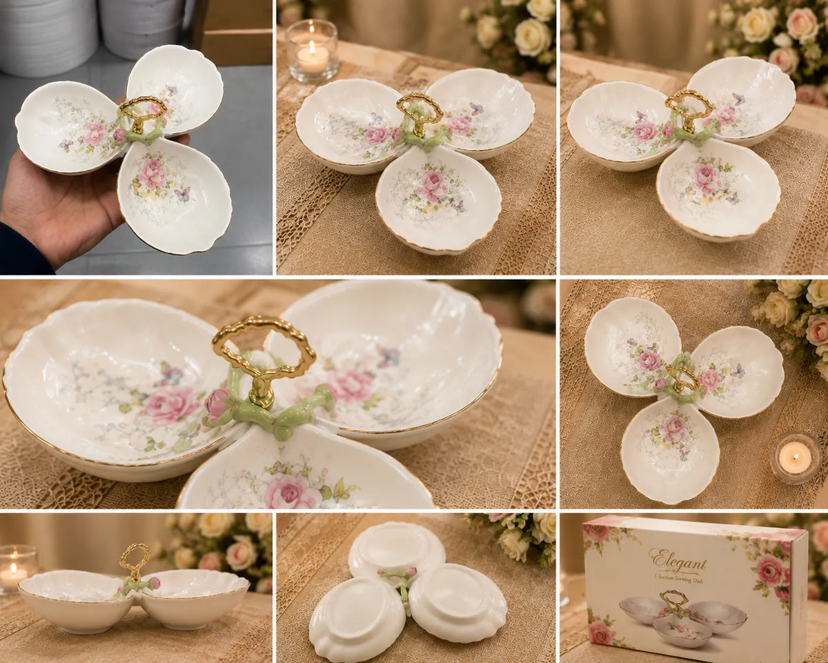 Elegant 3-Piece Floral Serving Bowl Set