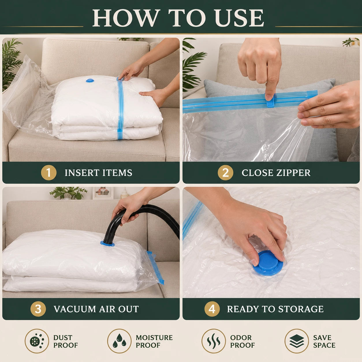 Vacuum Storage Bags with Hand Pump | Reusable Space Saving Compression Bags Pack Of 5 Bags