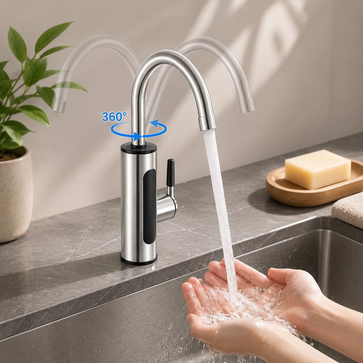 HomeVault Instant Electric Hot Water Faucet | Digital Temperature Display | 360Β° Rotating Kitchen Tap