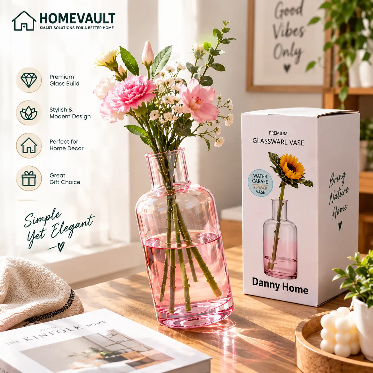 Elegant Glass Flower Vase β Modern Decorative Vase | Green & Pink