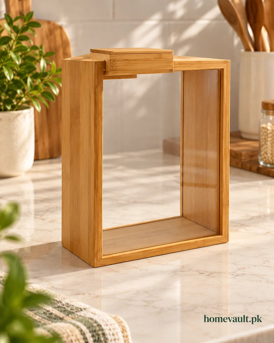 Bamboo Sliding Lid Storage Container – Clear Pantry Organizer