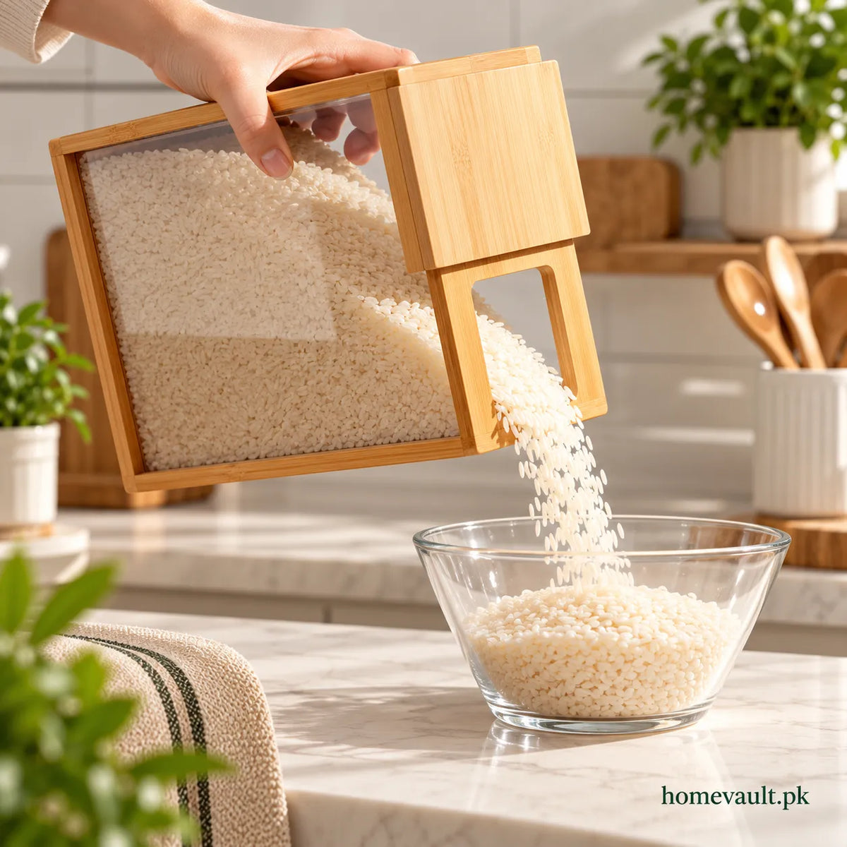 Bamboo Sliding Lid Storage Container – Clear Pantry Organizer
