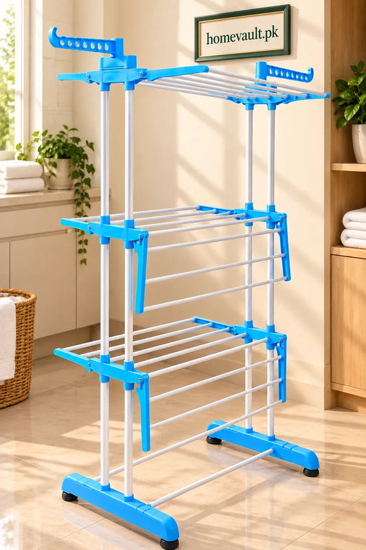 3-Tier Foldable Clothes Drying Rack with Hanger Hooks | HomeVault