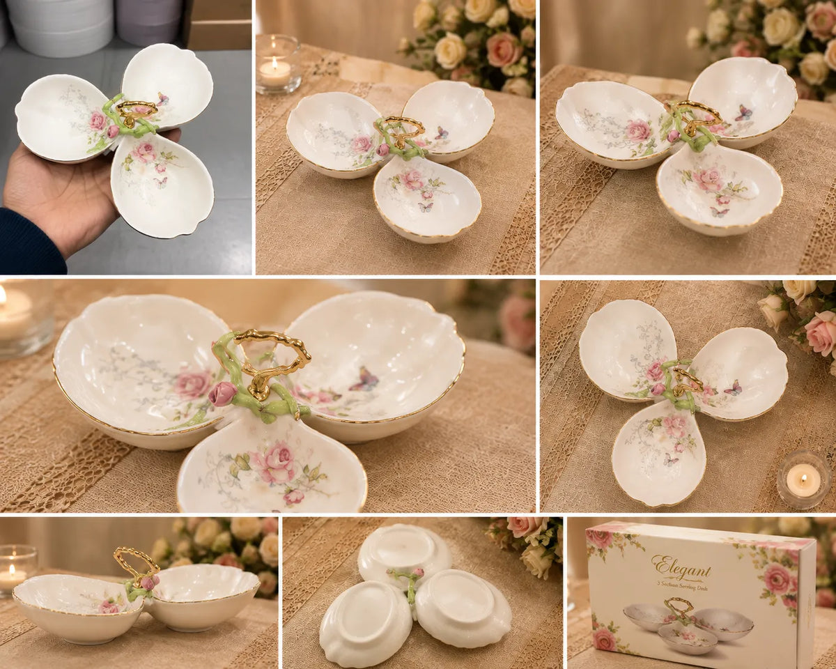 Elegant 3-Piece Floral Serving Bowl Set
