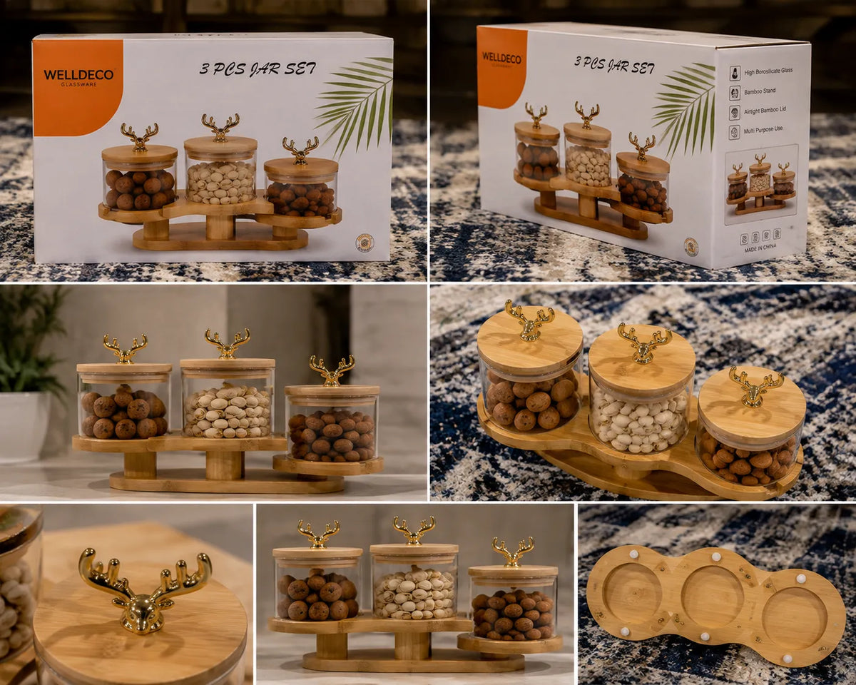 3-Piece Elegant Wooden Jar Set