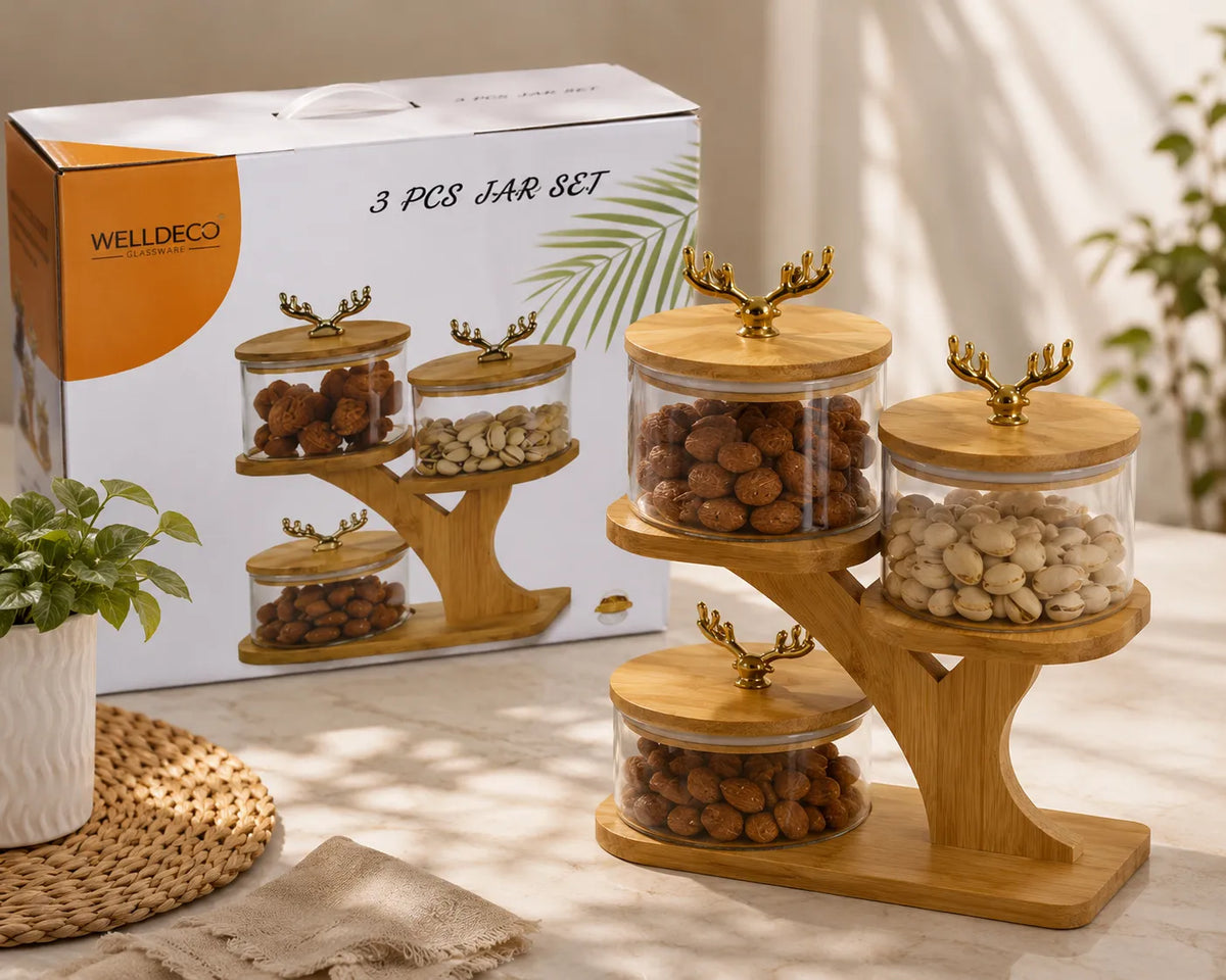 3-Piece Elegant Wooden Jar Set