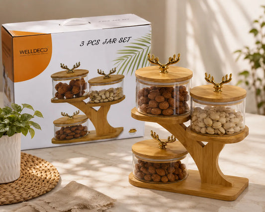 3-Piece Elegant Wooden Jar Set