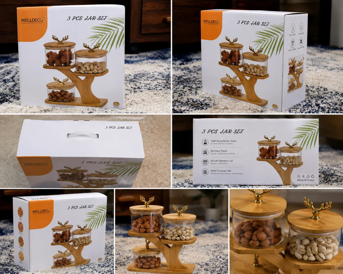 3-Piece Elegant Wooden Jar Set