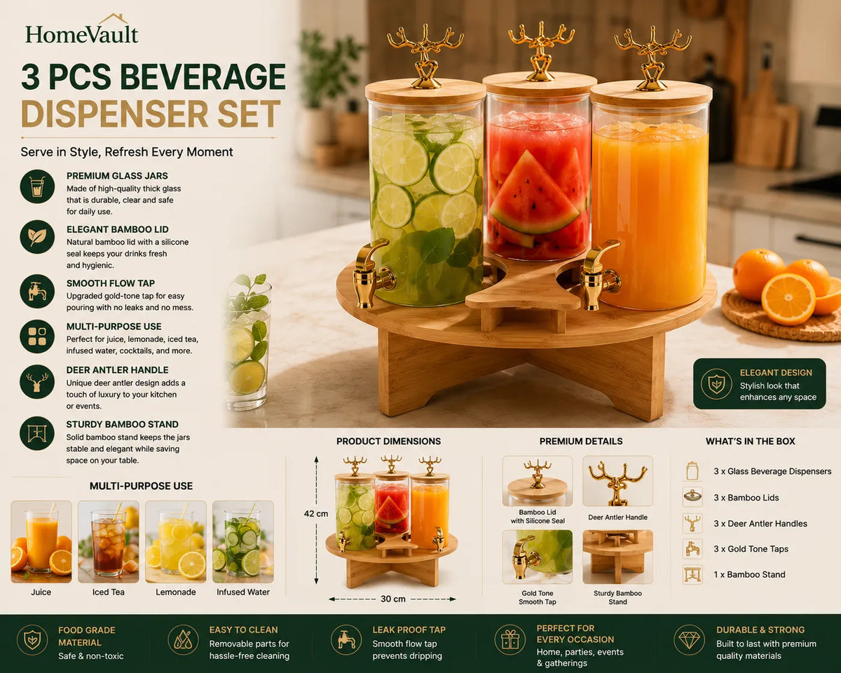 3-Piece Elegant Beverage Dispenser Set