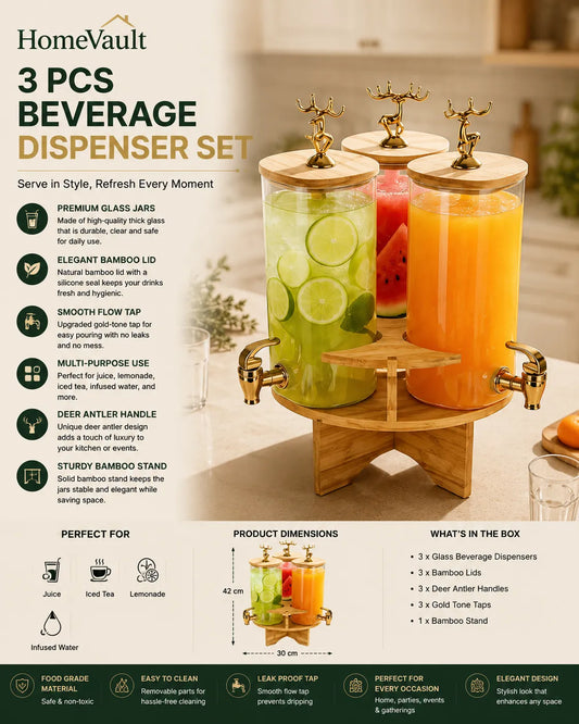 3-Piece Elegant Beverage Dispenser Set