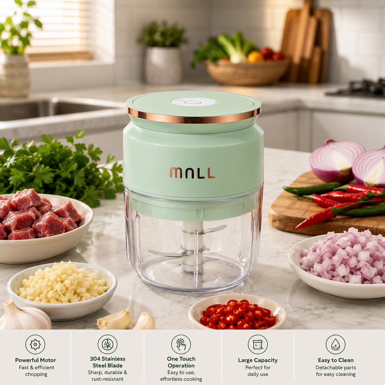 HomeVault Portable Mini Food Chopper-USB Rechargeable Garlic & Vegetable Chopper