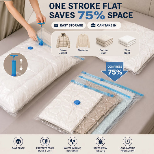 Vacuum Storage Bags with Hand Pump | Reusable Space Saving Compression Bags Pack Of 5 Bags