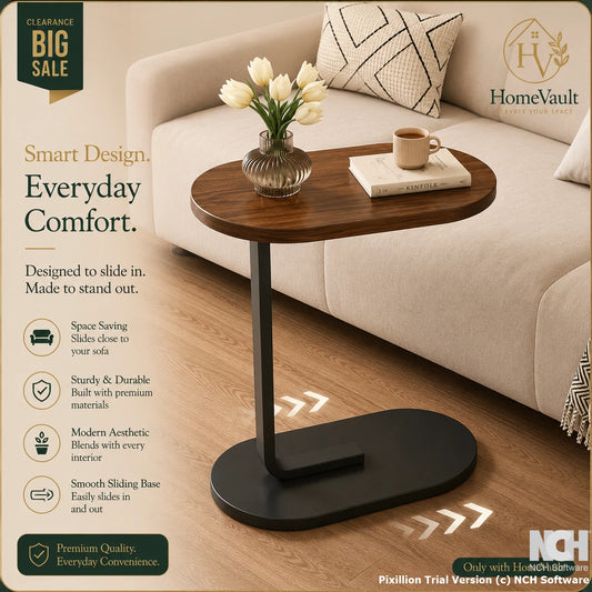 HomeVault Premium C-Shaped Sofa Side Table | Modern Snack & Laptop End Table | Space-Saving Living Room Table