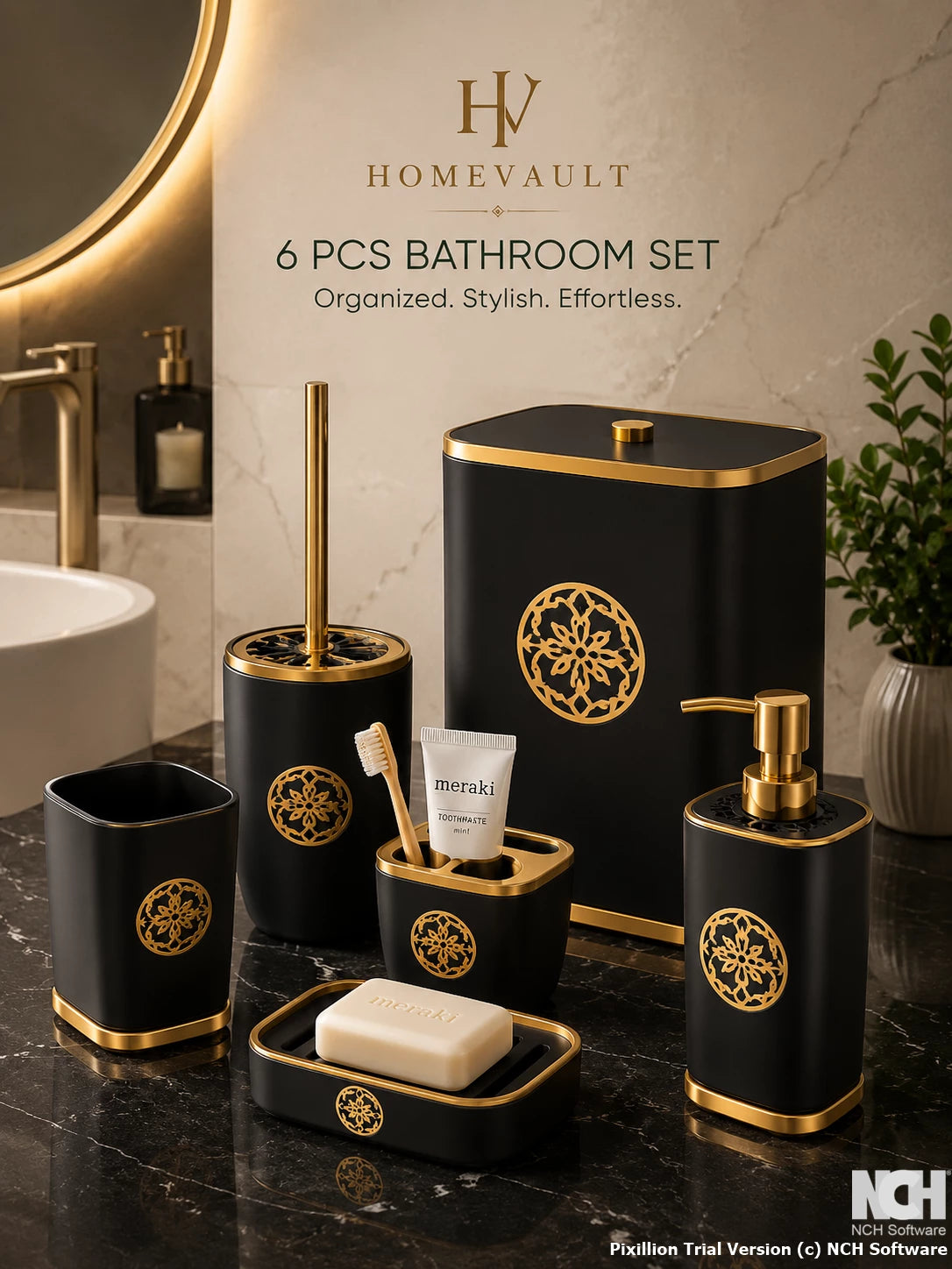 Luxury 6-Piece Bathroom Accessories Set | Modern Bathroom Organizer Set