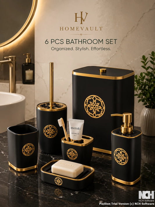 Luxury 6-Piece Bathroom Accessories Set | Modern Bathroom Organizer Set