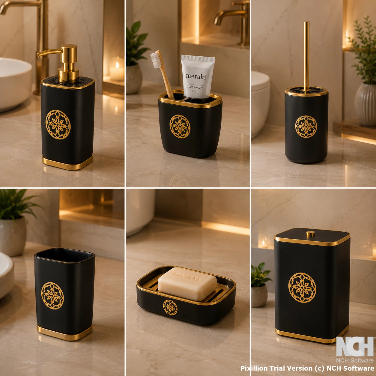 Luxury 6-Piece Bathroom Accessories Set | Modern Bathroom Organizer Set
