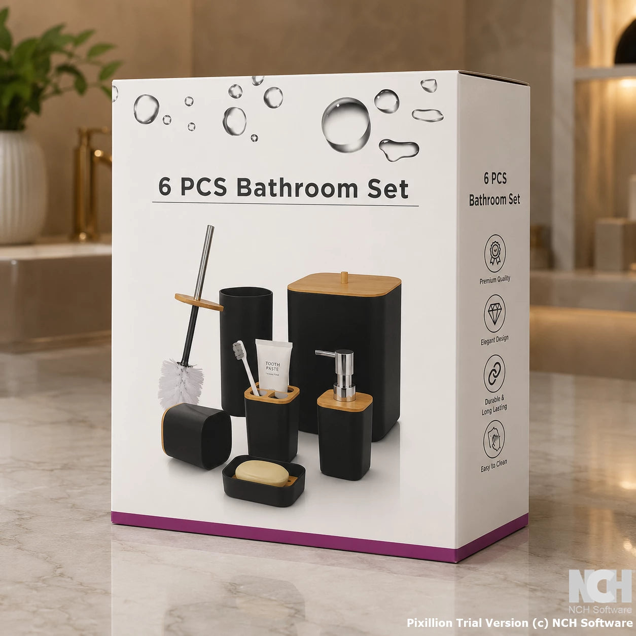 Luxury 6-Piece Bathroom Accessories Set | Modern Bathroom Organizer Set