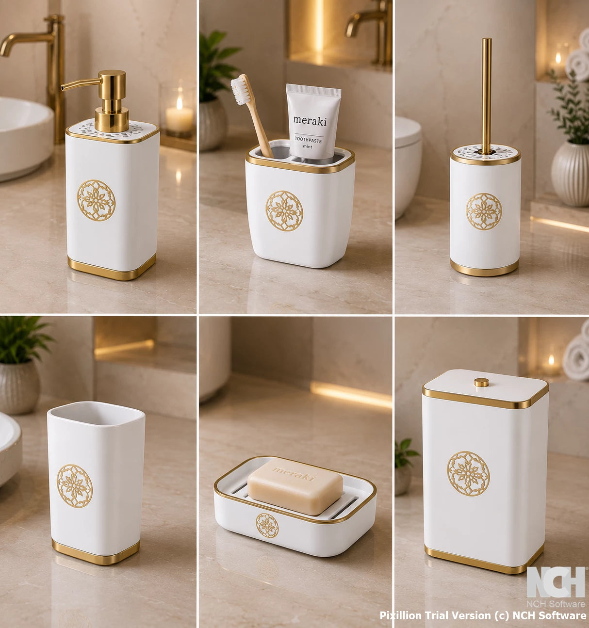 Luxury 6-Piece Bathroom Accessories Set | Modern Bathroom Organizer Set