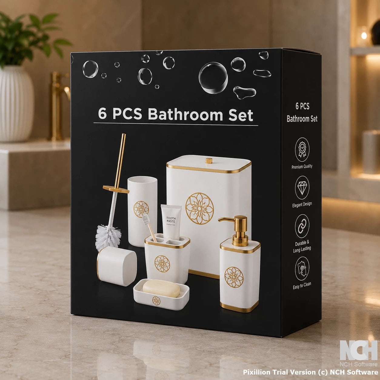 Luxury 6-Piece Bathroom Accessories Set | Modern Bathroom Organizer Set