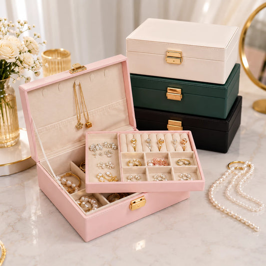 Luxury Jewelry Organizer Box with Lock & Mirror | Multi-Layer Jewelry Storage Case