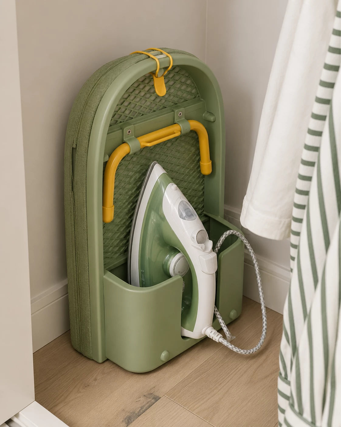 Wall-Mounted Foldable Ironing Board with Iron Holder | Space-Saving Iron Storage Station