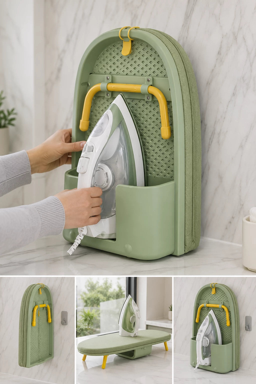 Wall-Mounted Foldable Ironing Board with Iron Holder | Space-Saving Iron Storage Station