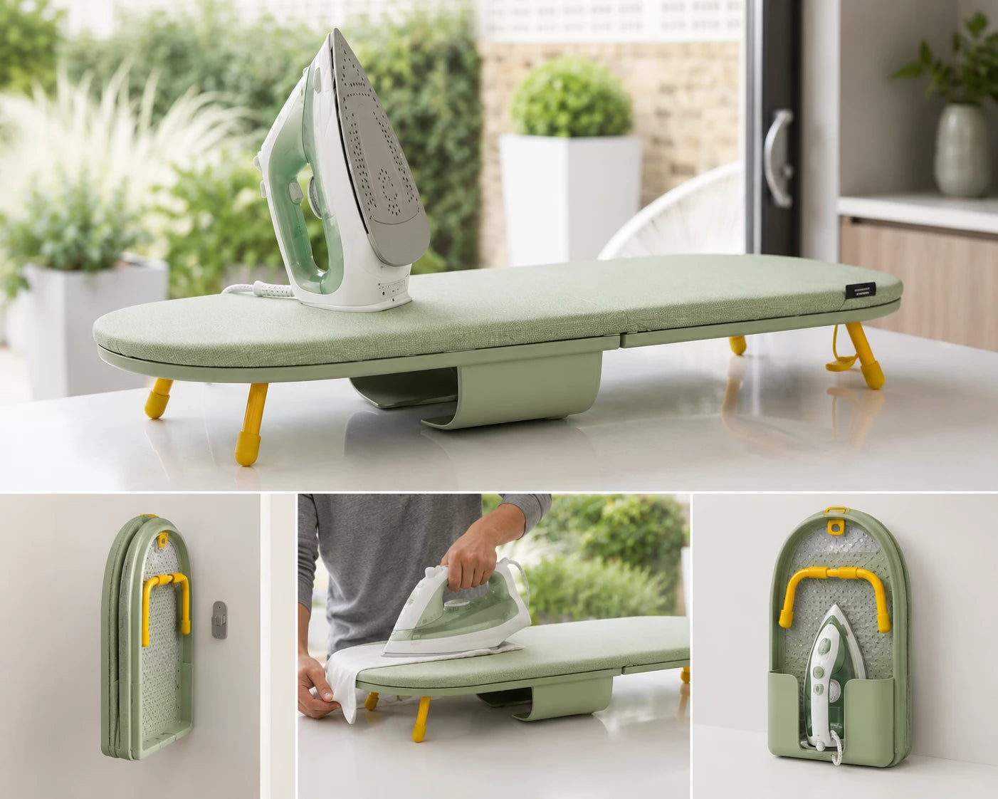 Wall-Mounted Foldable Ironing Board with Iron Holder | Space-Saving Iron Storage Station