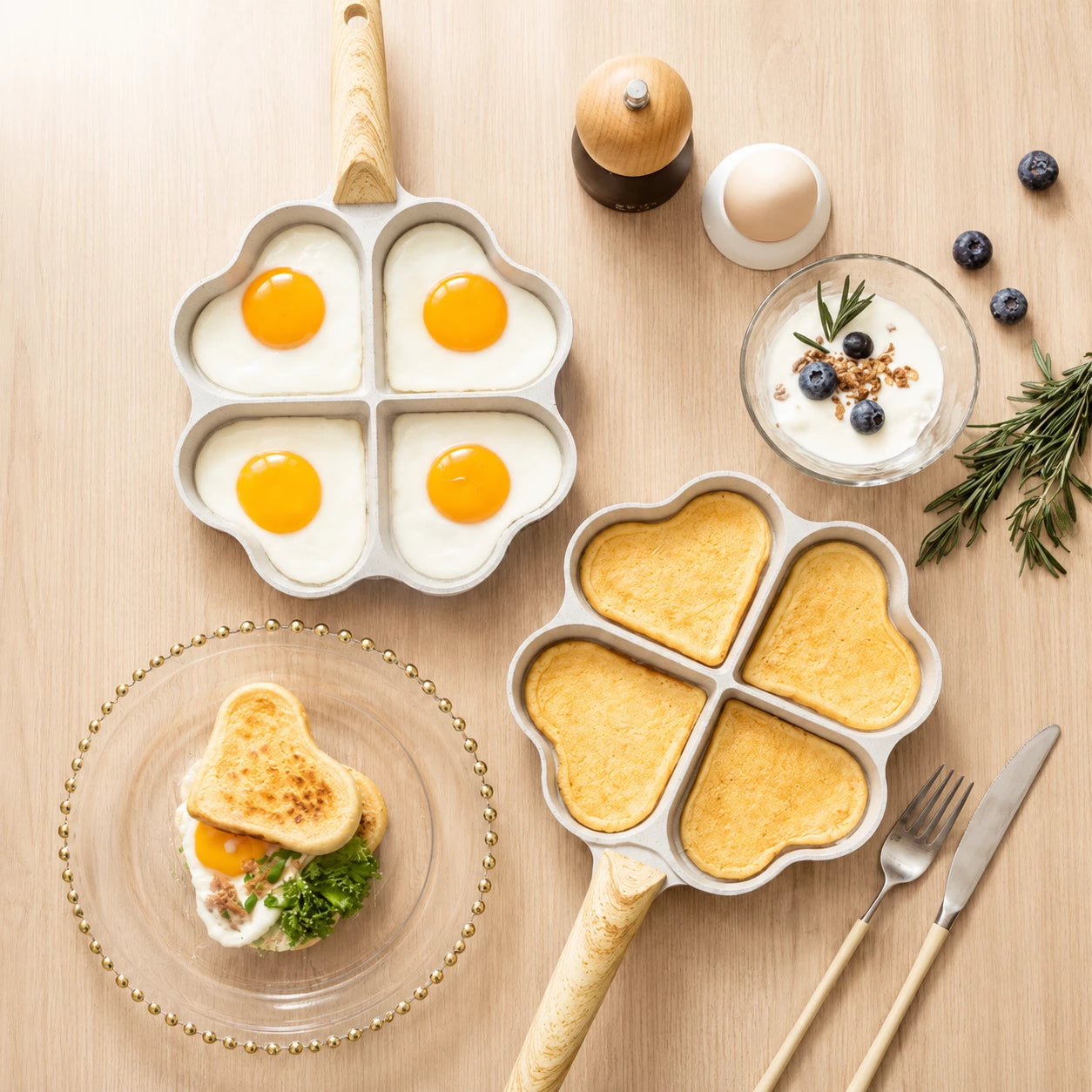 HomeVault  4-Compartment Non-Stick Breakfast Frying Pan | Multi-Section Egg & Pancake Pan