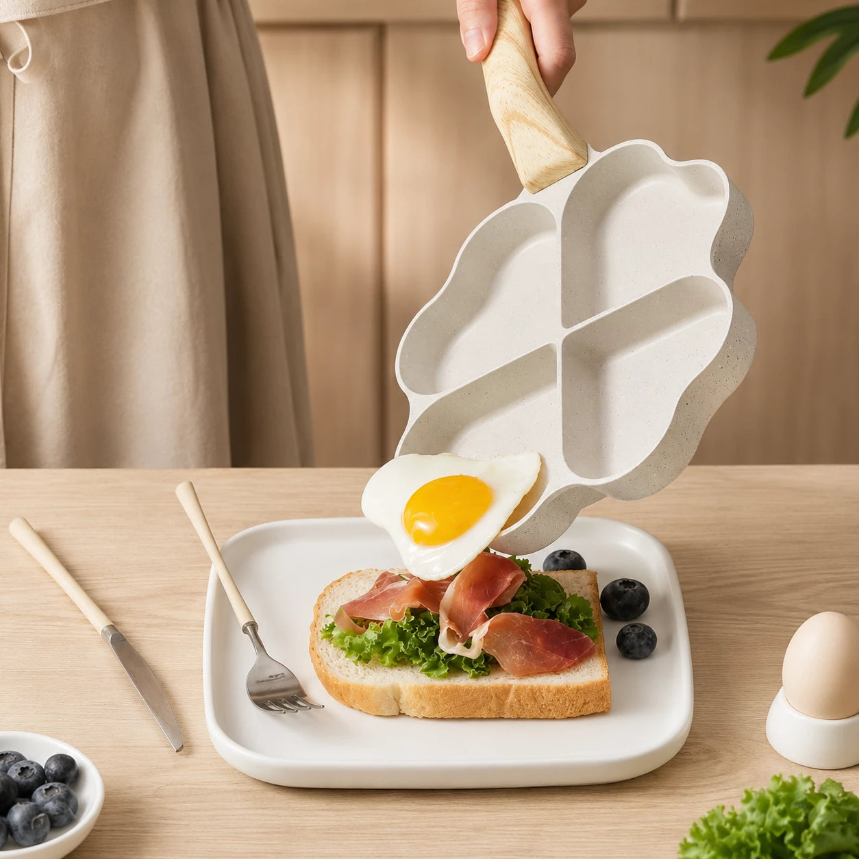 HomeVault  4-Compartment Non-Stick Breakfast Frying Pan | Multi-Section Egg & Pancake Pan