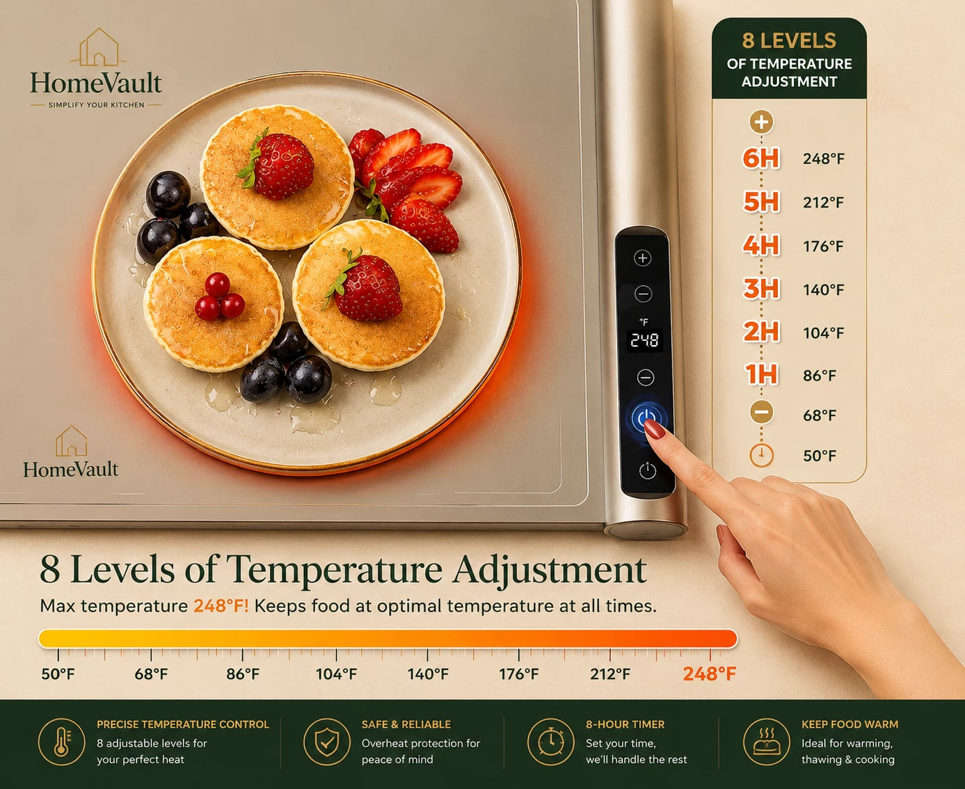 HomeVault Electric Food Warming Mat | Foldable Smart Heating Tray with Adjustable Temperature & Timer