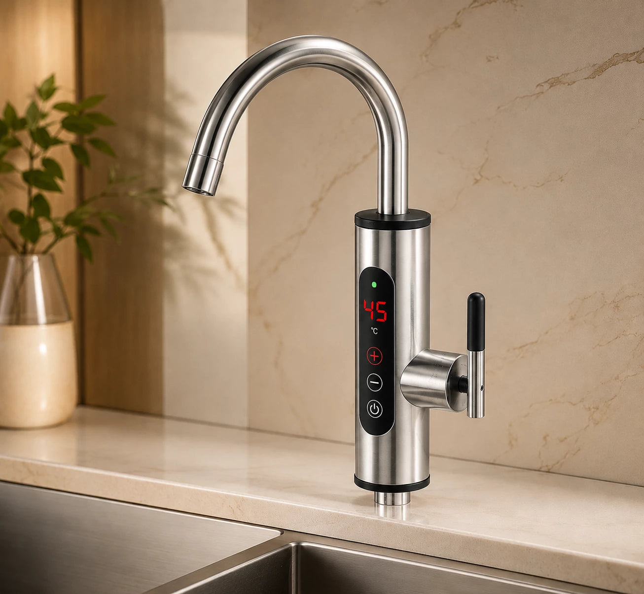 HomeVault Instant Electric Hot Water Faucet | Digital Temperature Display | 360° Rotating Kitchen Tap
