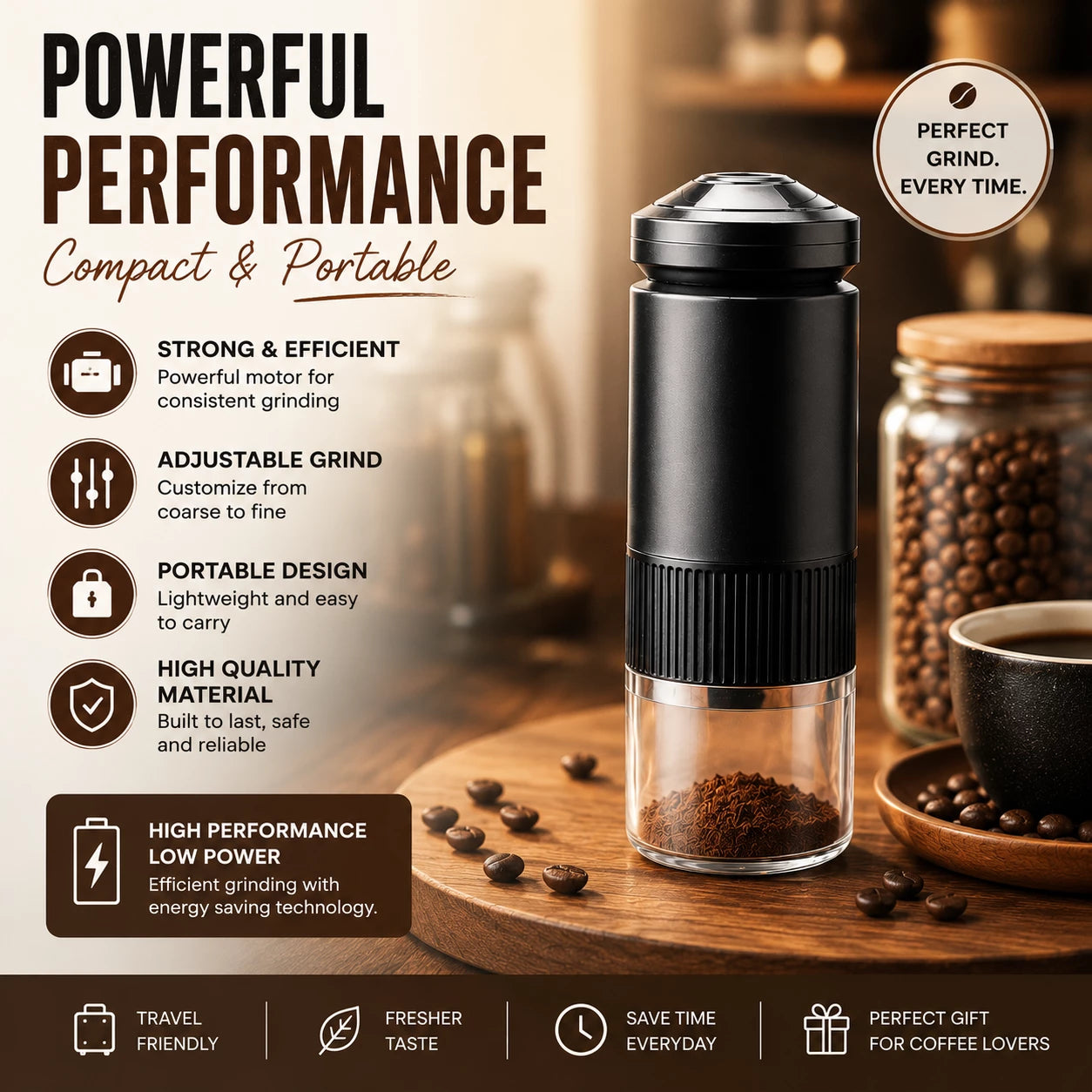 Portable Electric Coffee Grinder | USB Rechargeable Burr Coffee Bean Grinder | HomeVault