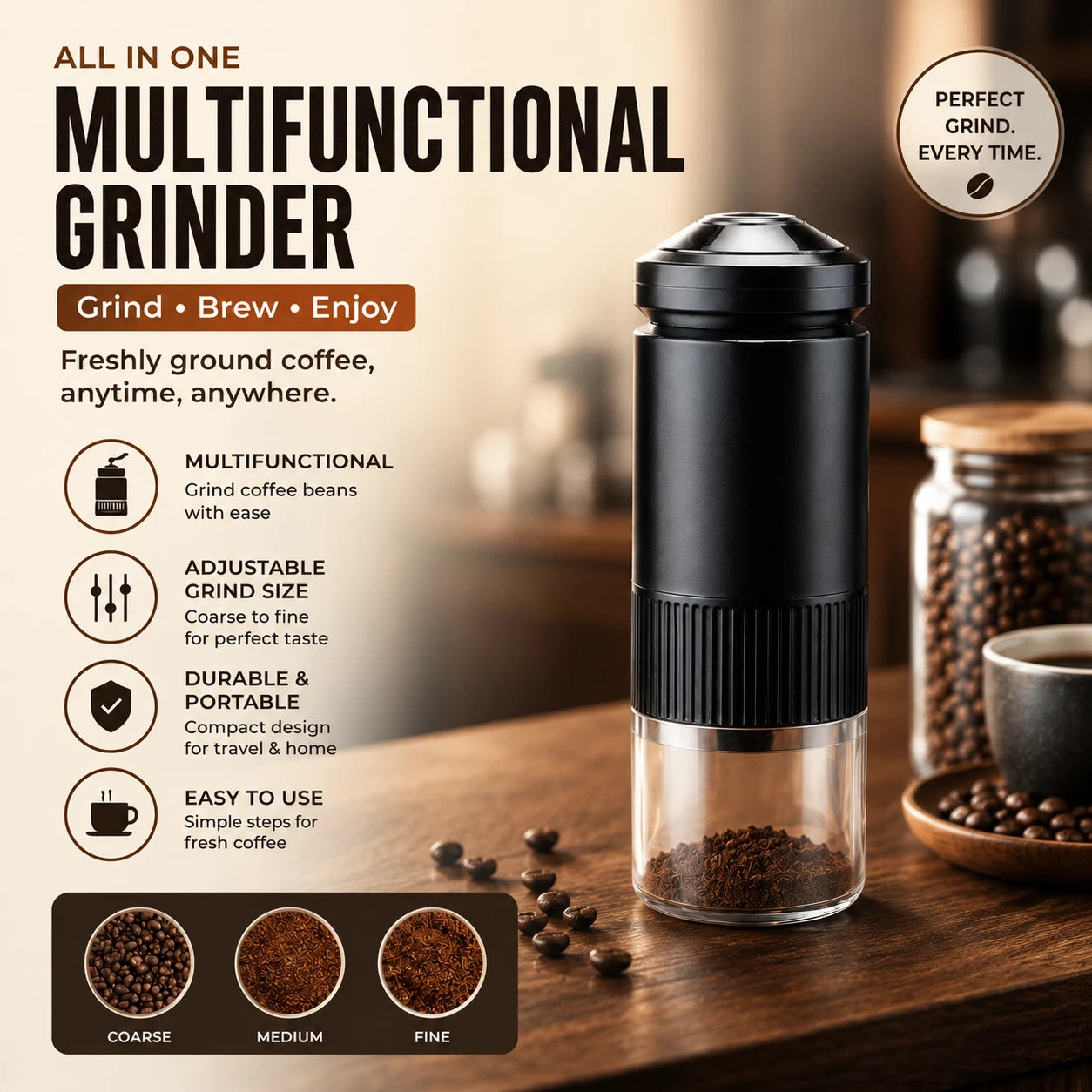 Portable Electric Coffee Grinder | USB Rechargeable Burr Coffee Bean Grinder | HomeVault