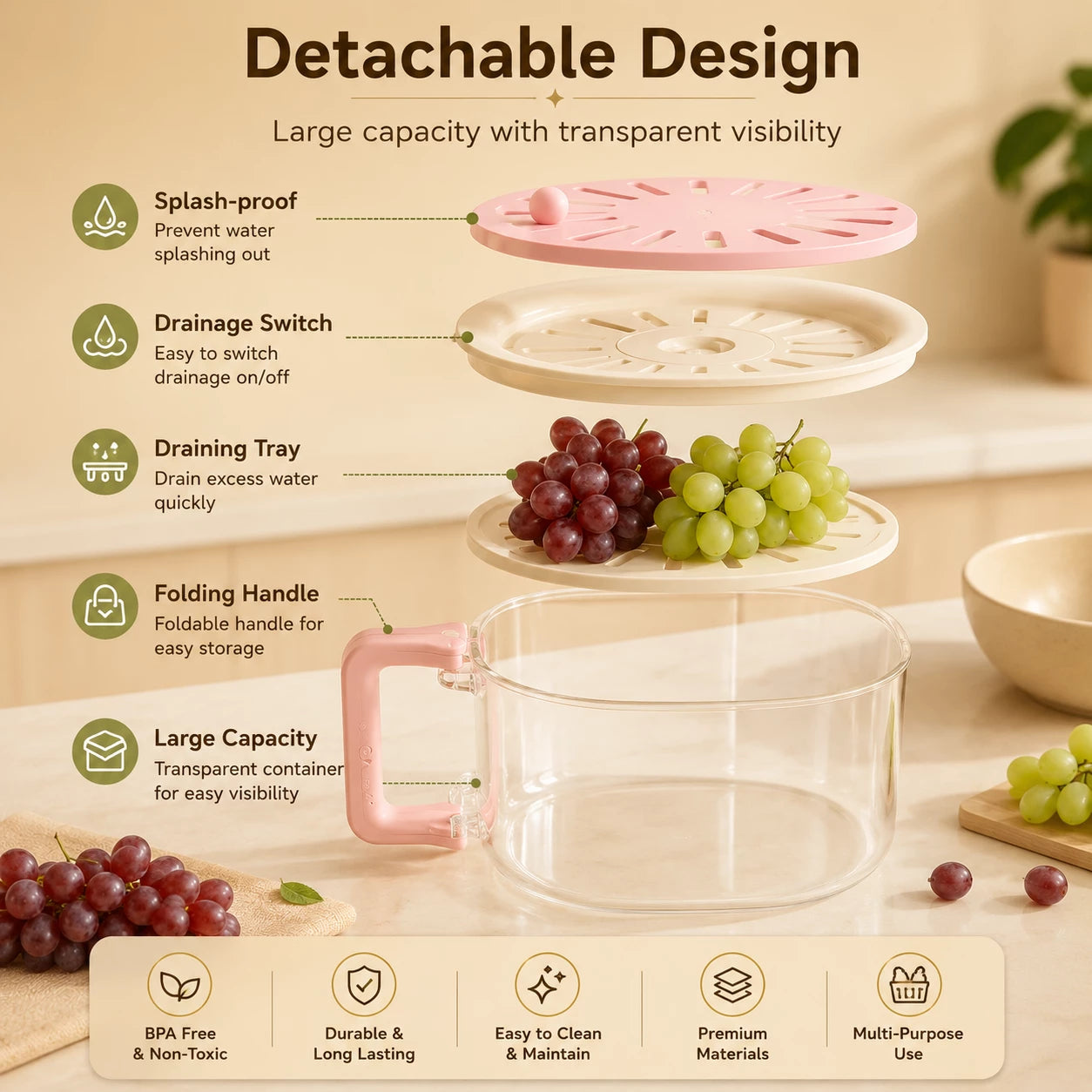 2-in-1 Fruit & Vegetable Washing & Storage Basket with Drain Lid