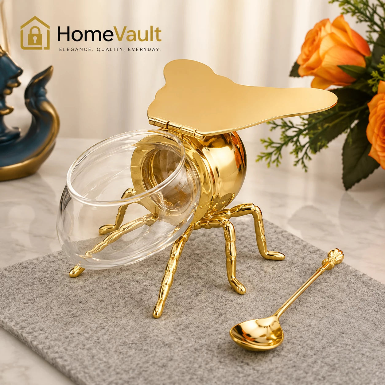 HomeVault Luxury Golden Bee Honey Jar