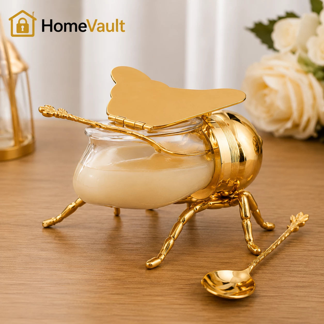 HomeVault Luxury Golden Bee Honey Jar