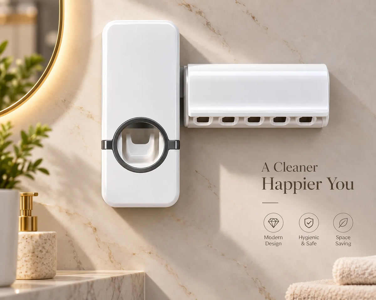 Wall-Mounted Automatic Toothpaste Dispenser & Toothbrush Holder