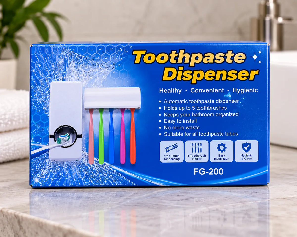 Wall-Mounted Automatic Toothpaste Dispenser & Toothbrush Holder