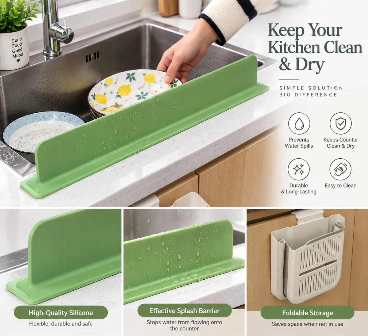 Silicone Kitchen Sink Splash Guard – Water Splash Barrier