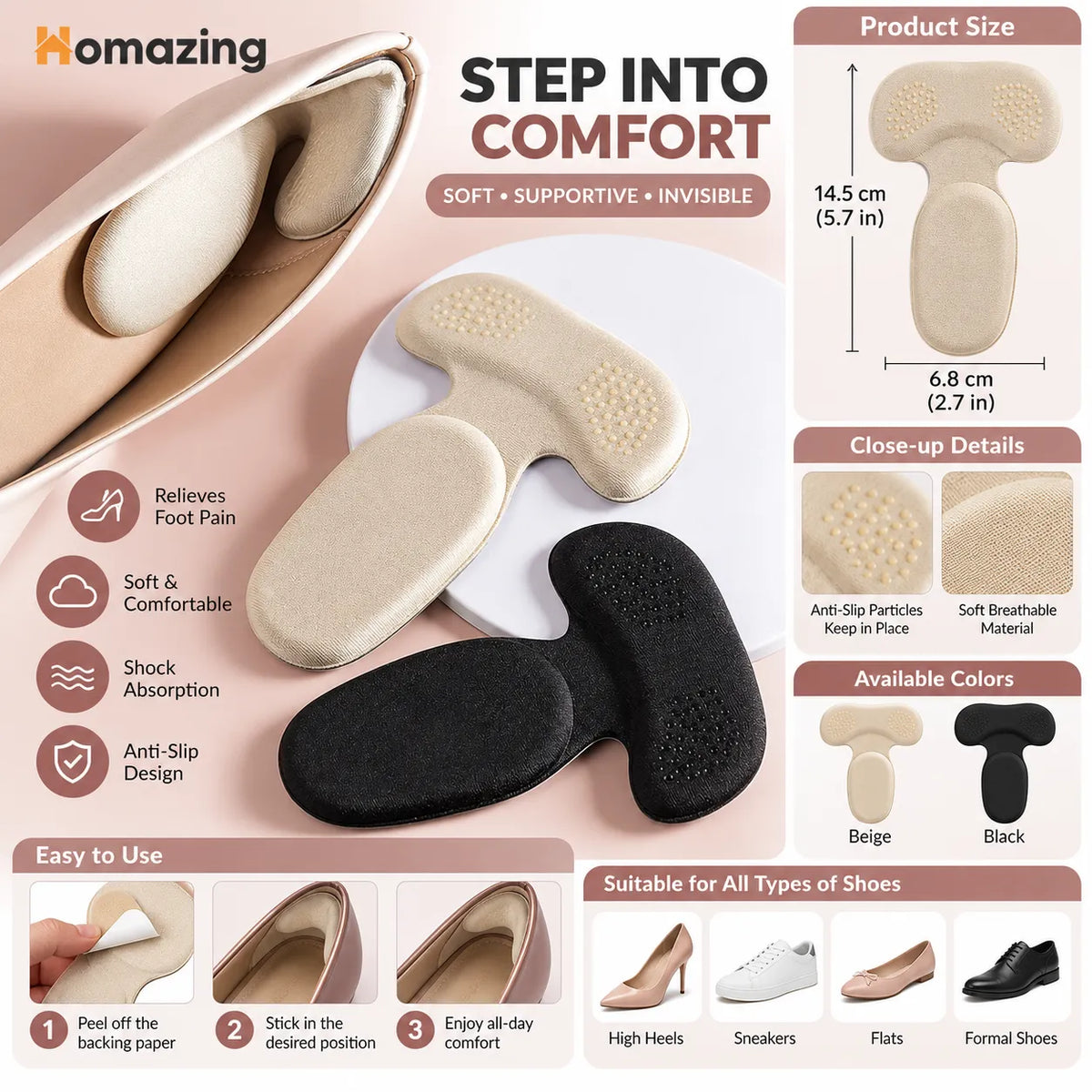 ComfortStep Heel Cushion & Foot Support Insoles