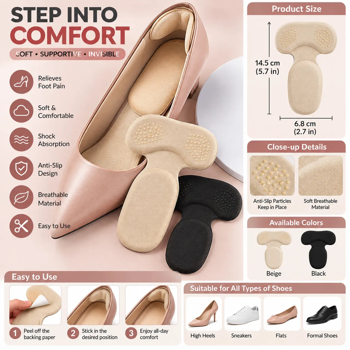 ComfortStep Heel Cushion & Foot Support Insoles