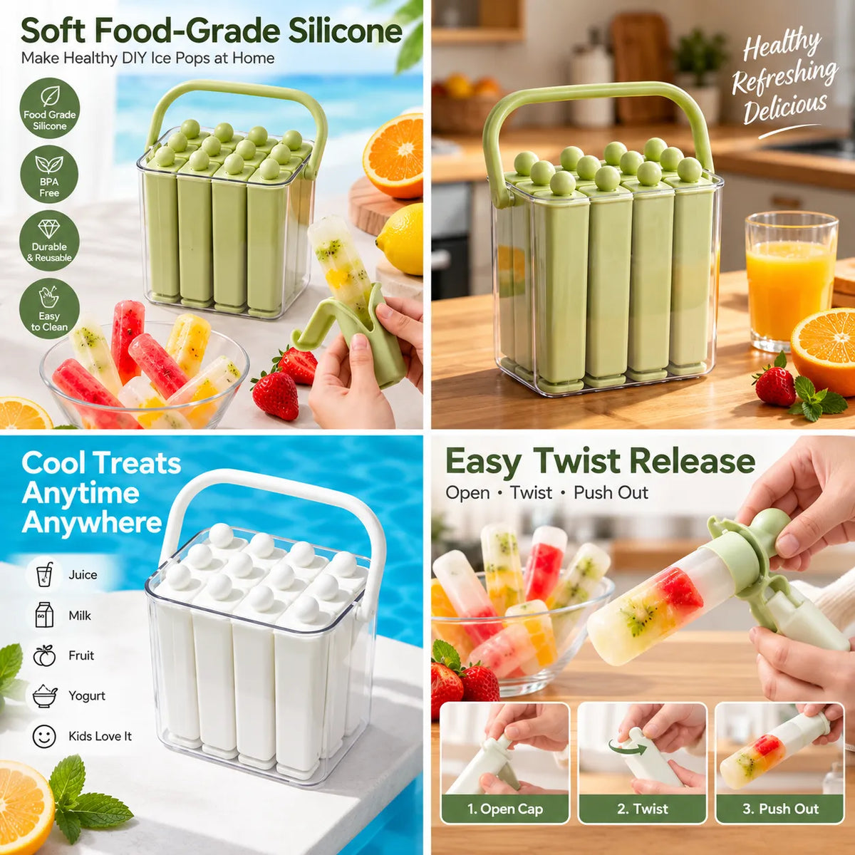 12-Piece Ice Pop Maker Mold Set – Easy Homemade Popsicles