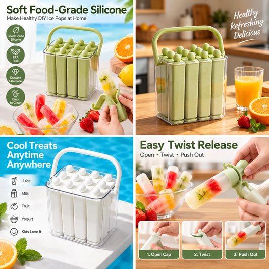 12-Piece Ice Pop Maker Mold Set – Easy Homemade Popsicles
