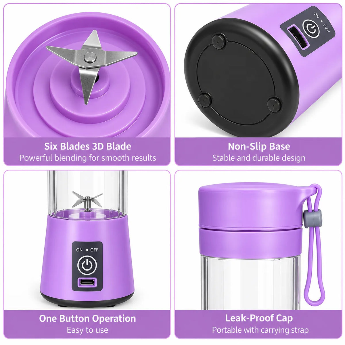 Portable Electric Blender – 380ML Rechargeable Mini Juicer