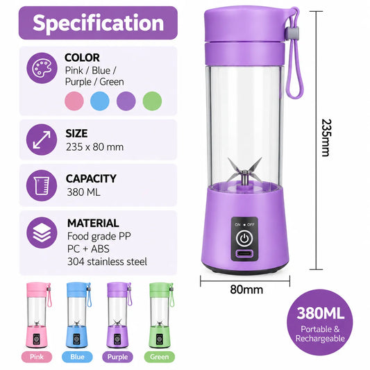 Portable Electric Blender – 380ML Rechargeable Mini Juicer