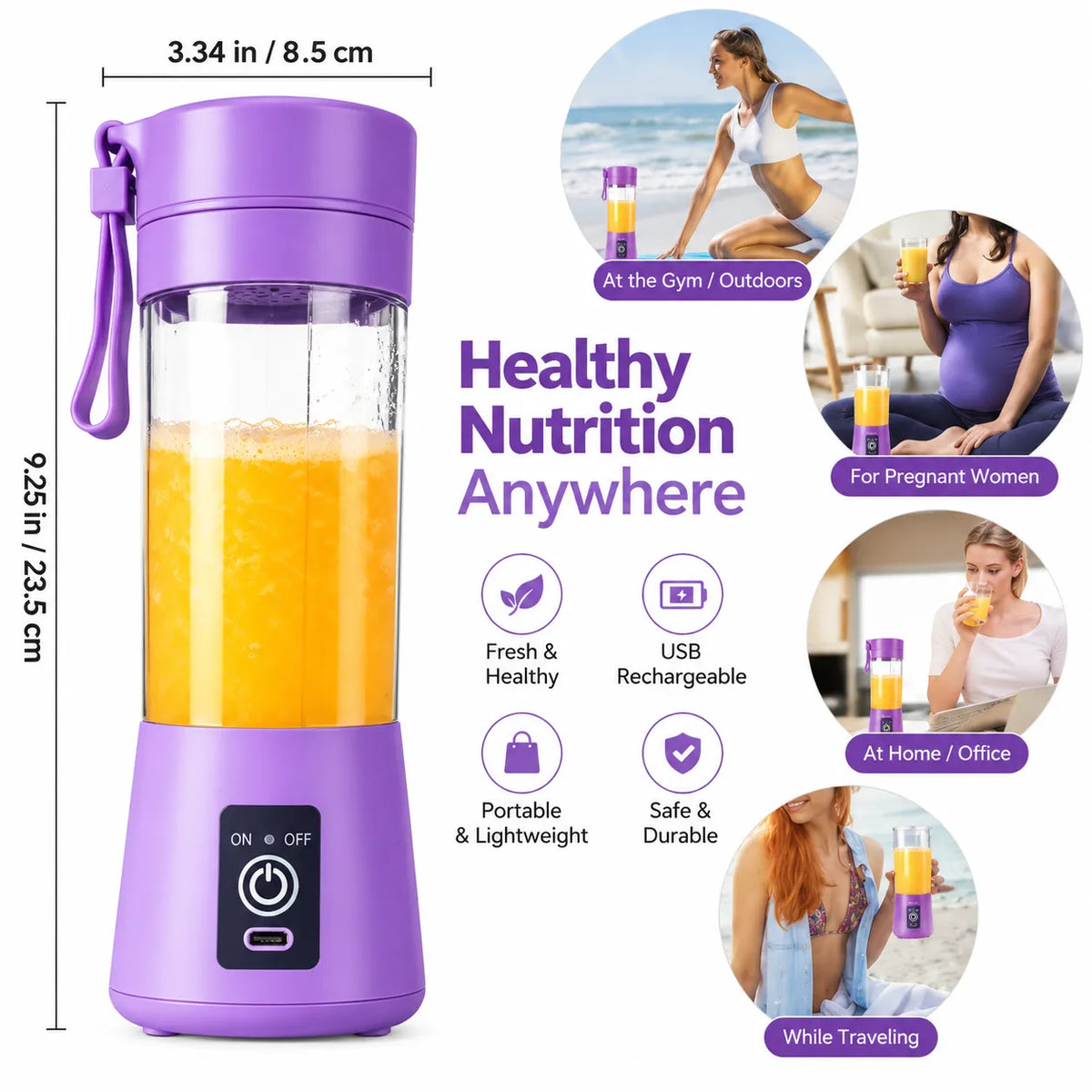 Portable Electric Blender – 380ML Rechargeable Mini Juicer