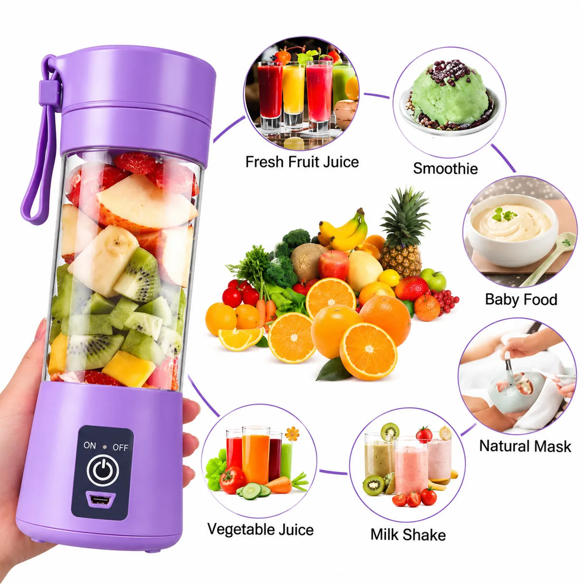 Portable Electric Blender – 380ML Rechargeable Mini Juicer
