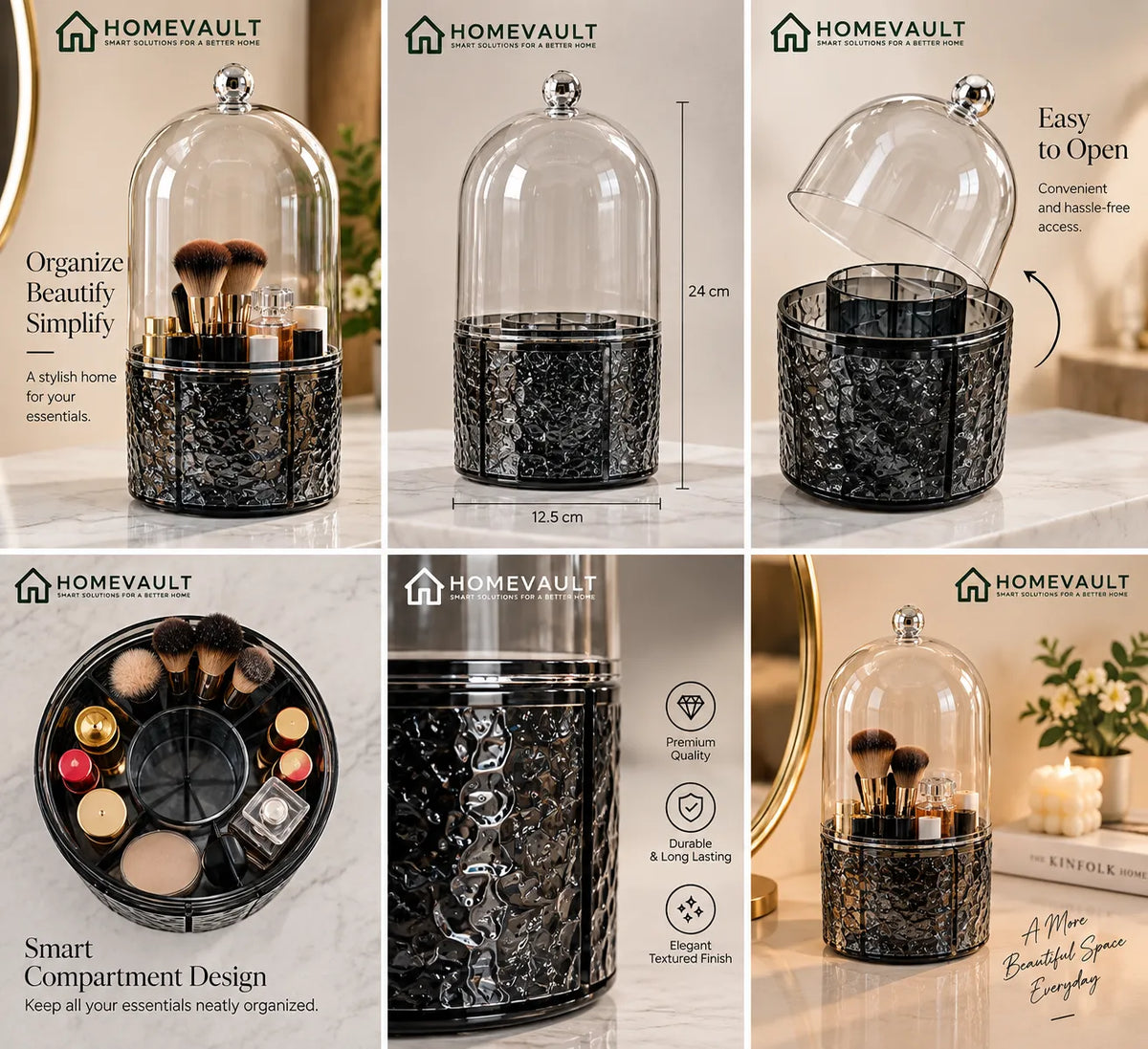 Luxury Glass Dome Makeup & Beauty Organizer – Dust-Proof Storage