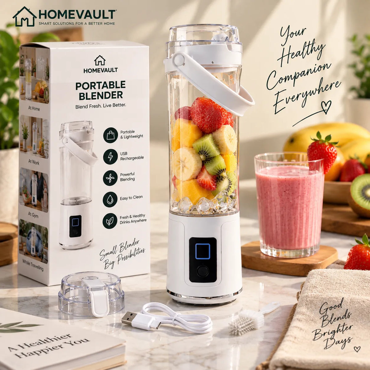 Portable Rechargeable Blender – 380ml USB Mini Smoothie Maker